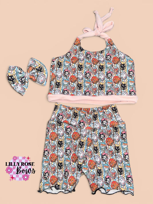 4t crop top biker set Famous cats