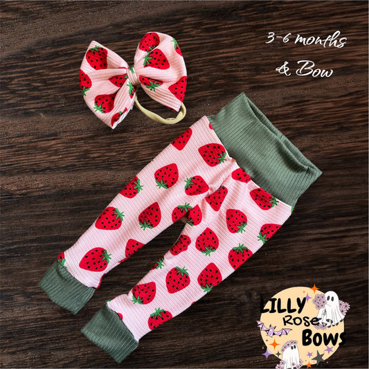 3-6 months legging and bow set strawberry